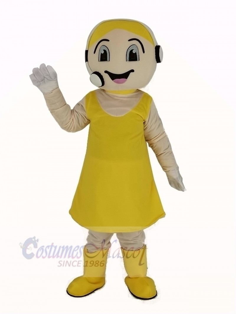 Customer Service Representative in Yellow Dress Mascot Costume