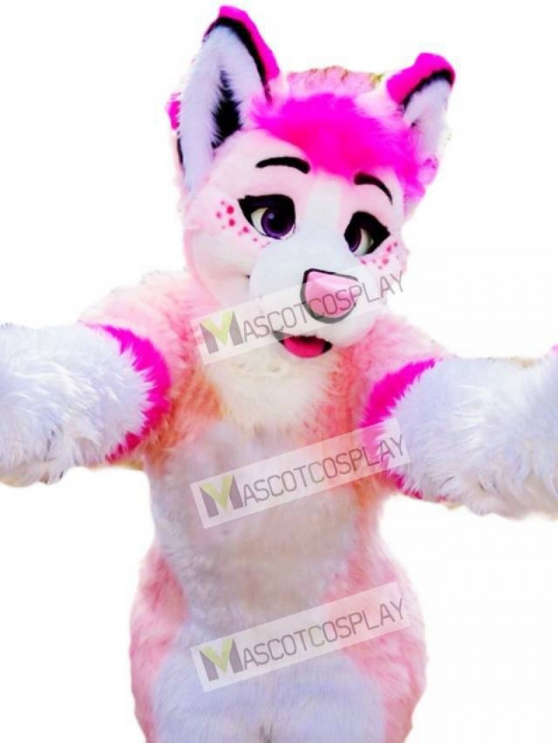 Pink Husky Dog Adult Mascot Costume Animal