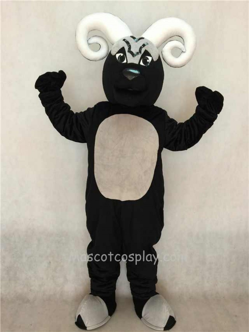 Hot Sale Adorable Realistic New Black Blocking Ram Mascot Costume with White Horns