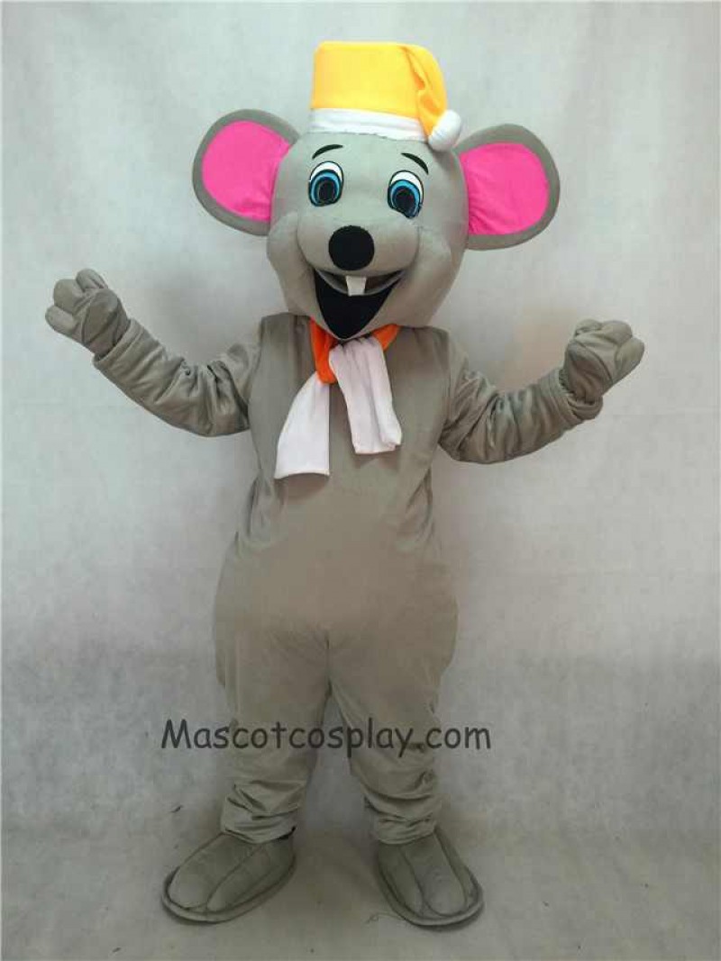 Hot Sale Adorable Realistic New Christmas Mouse Mascot Costume with Yellow Hat