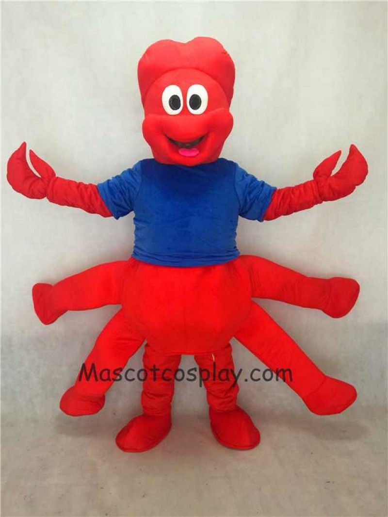 Hot Sale Adorable Realistic New Strange Red Claw Mascot Adult Costume with Blue Vest