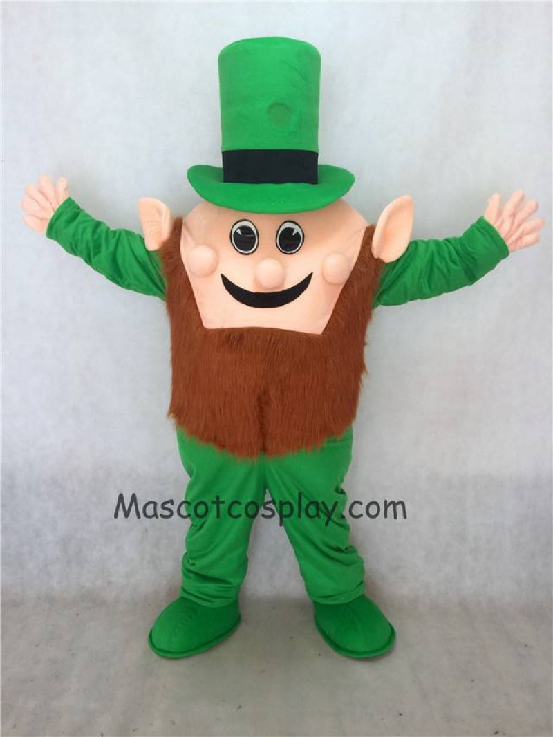 Hot Sale Adorable Realistic New Leprechaun Mascot Costume with Green Hat