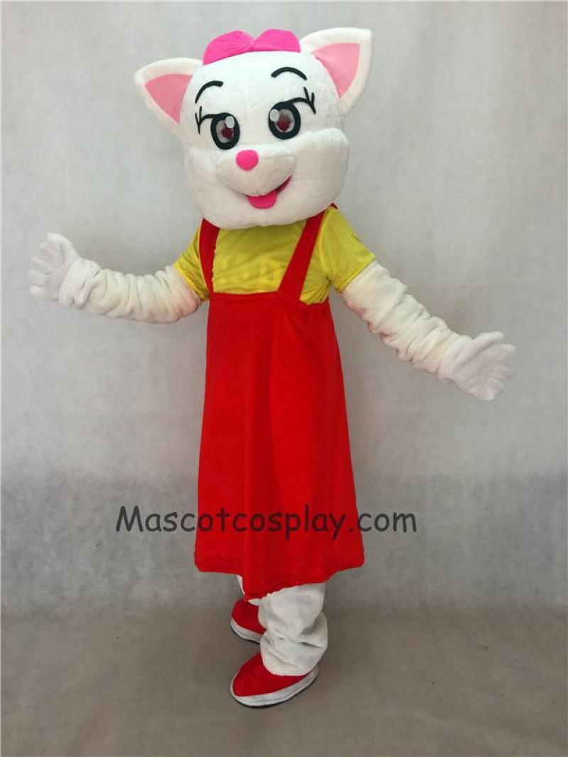 Hot Sale Adorable Realistic New Red Female Cat with Red Dress Adult Mascot Costume