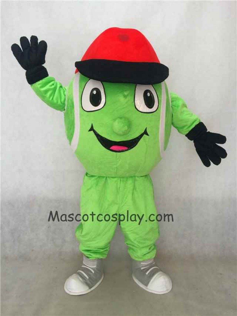 Hot Sale Adorable Realistic New Green Tennis Ball Mascot Costume Cartoon Costume with Red Hat