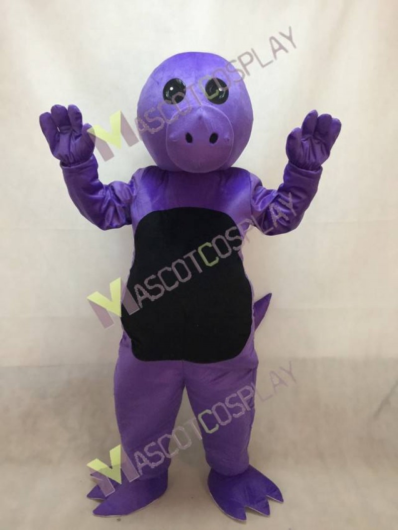 Purple Dinosaur Mascot Costume with Black Belly