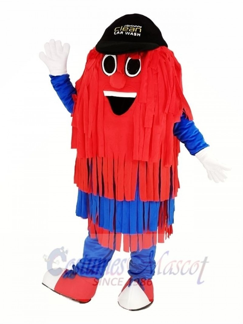 Blue and Red Car Wash Cleaning Brush with Black Hat Mascot Costume