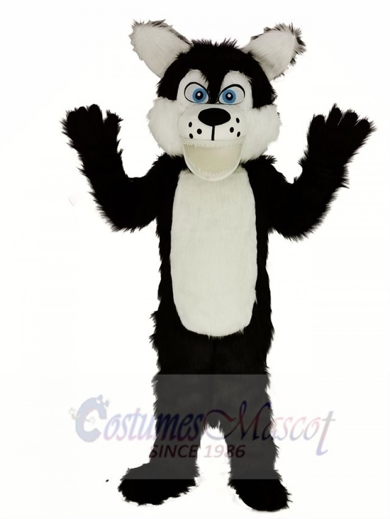 Long Wool Big Black Wolf Mascot Costume Animal