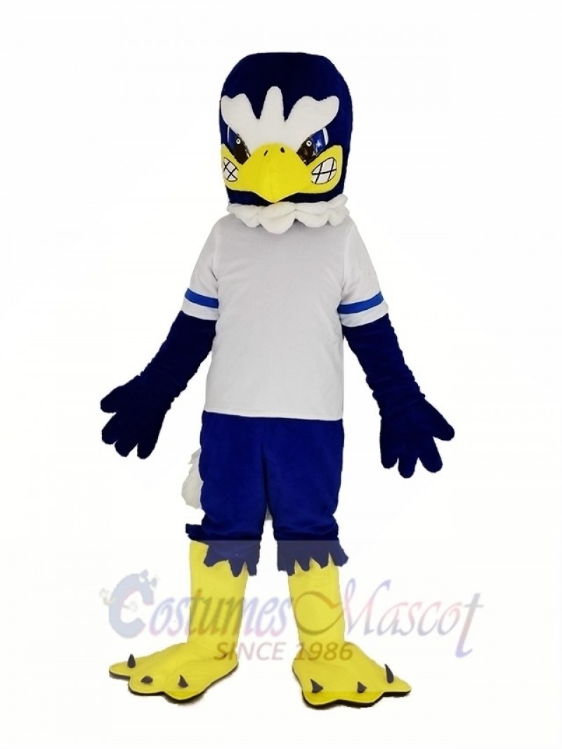 Fierce Blue Eagle in White T-shirt Mascot Costume
