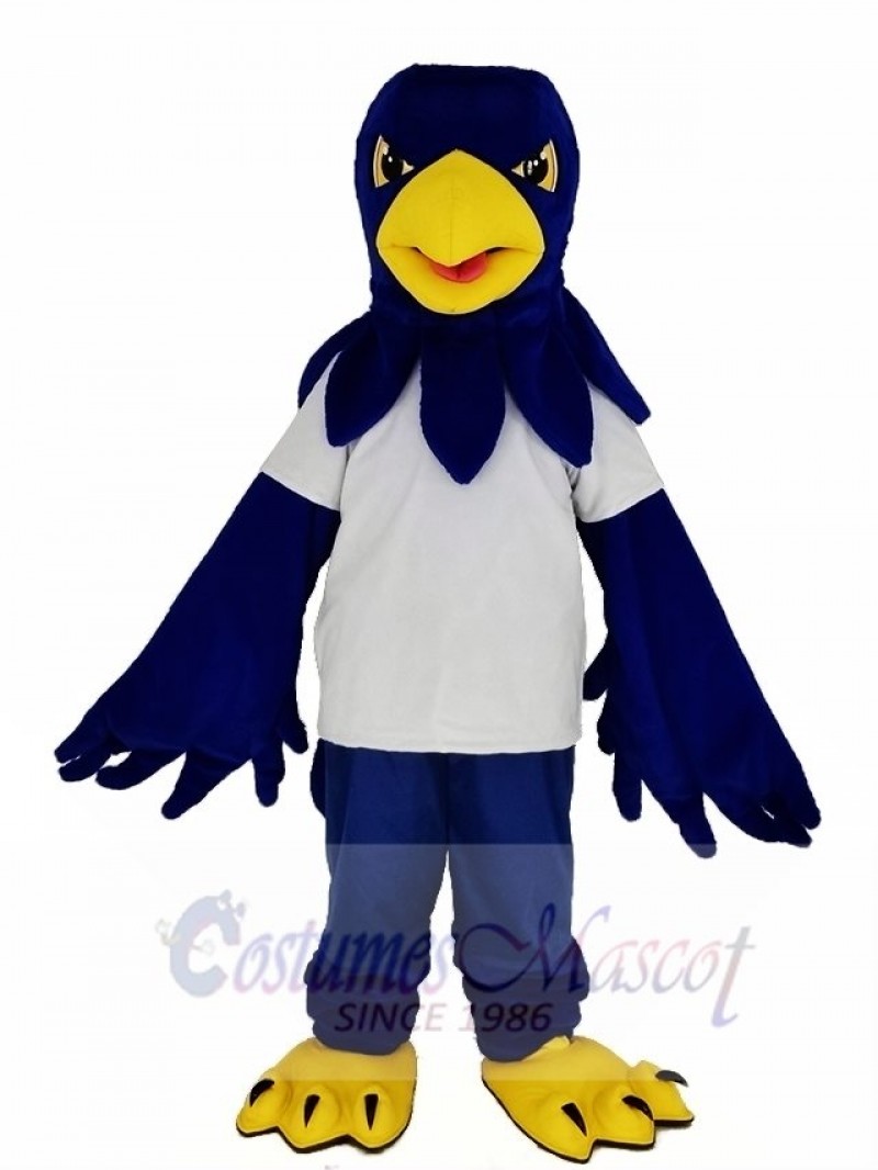 Blue Hawk in White T-shirt Mascot Costume