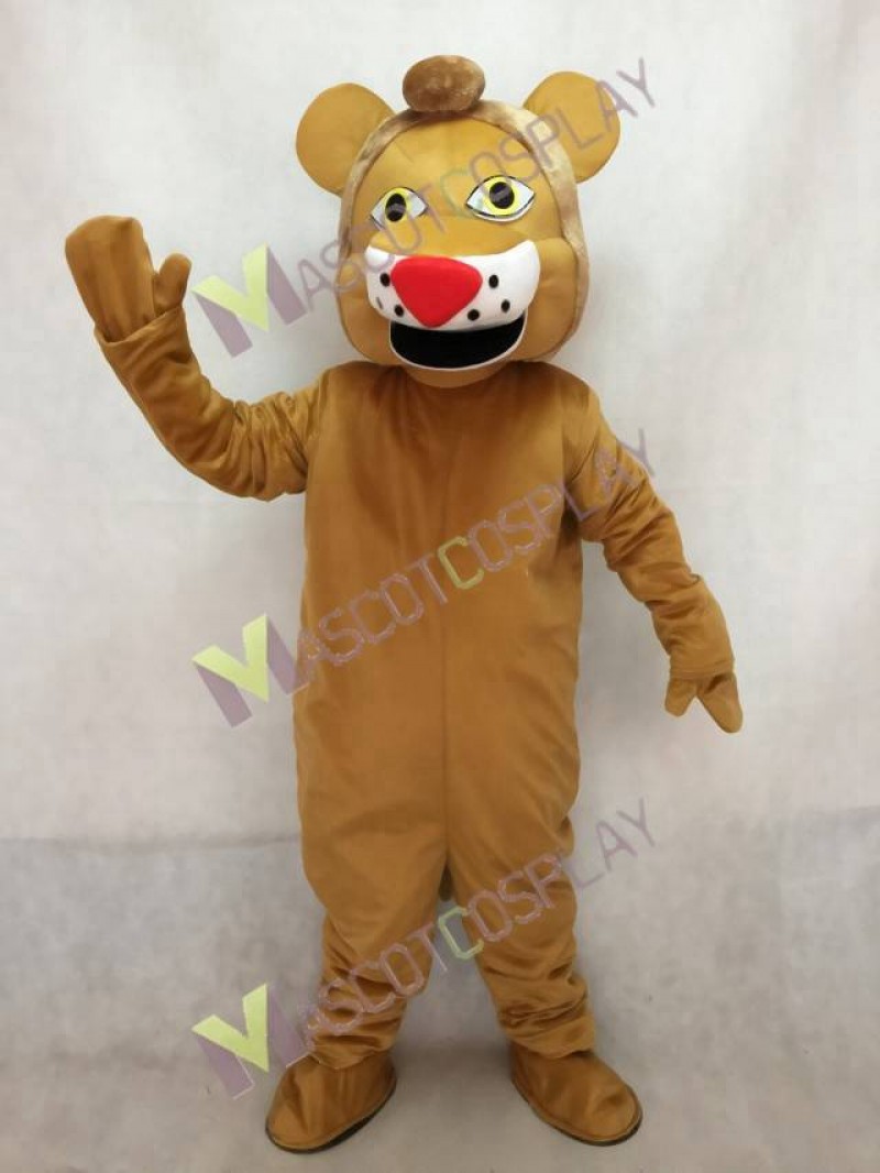 Yellow Lion Mascot Costume in Red Nose