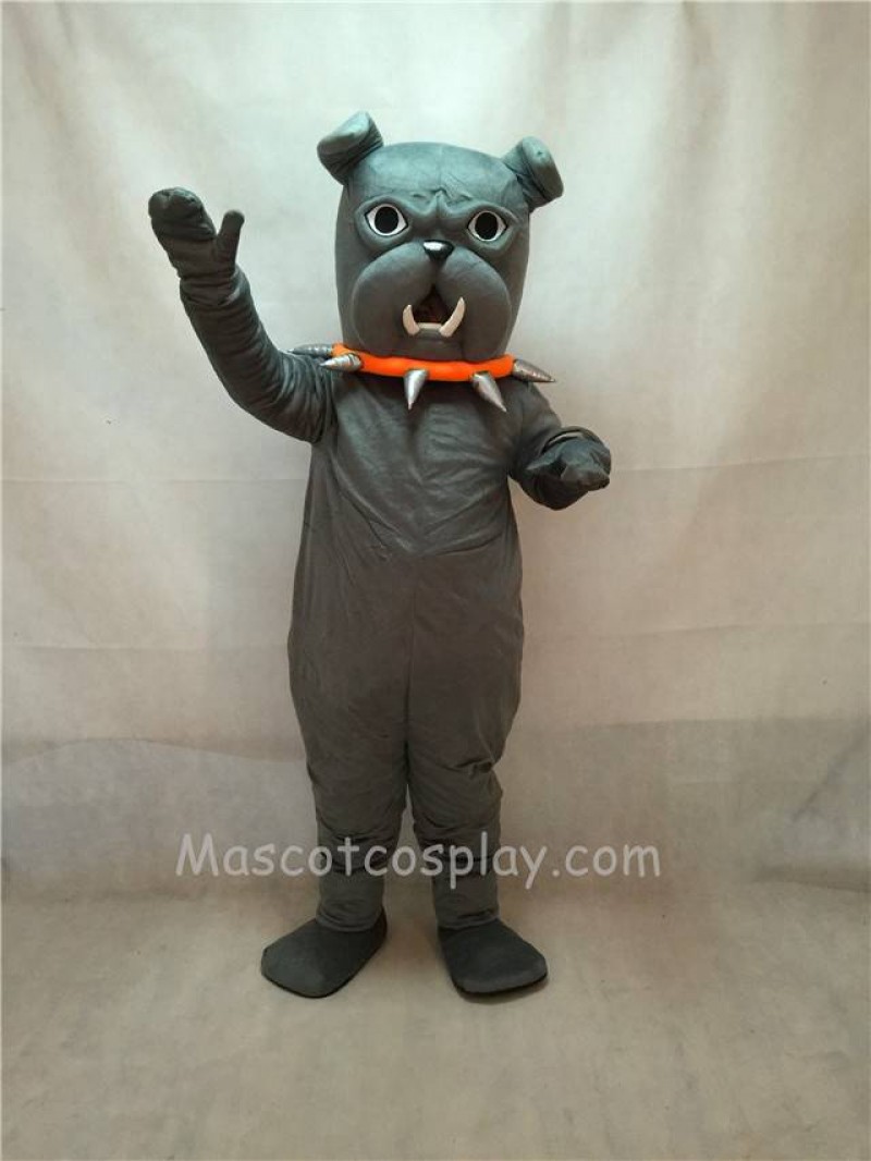 High Quality Grey Bulldog with Red Collar Mascot Costume