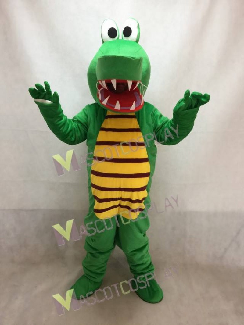 Open Mouth Green Crocodile Adult Mascot Costume