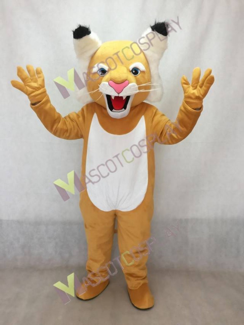 Cute Tan Wildcat Mascot Costume with White Belly