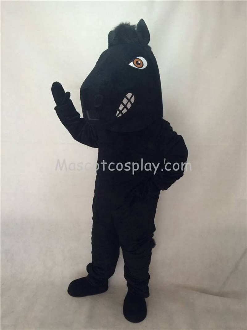 Cute New Fierce Black Stallion Horse Mascot Costume