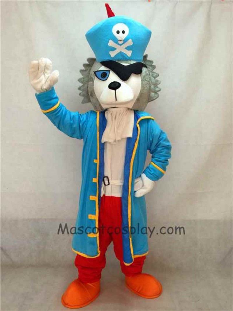 High Quality Pirate Wolf Adult Funny Mascot Costume with Blue Coat& Hat