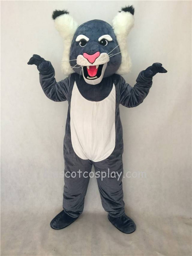 Cute Grey Wildcat Mascot Costume