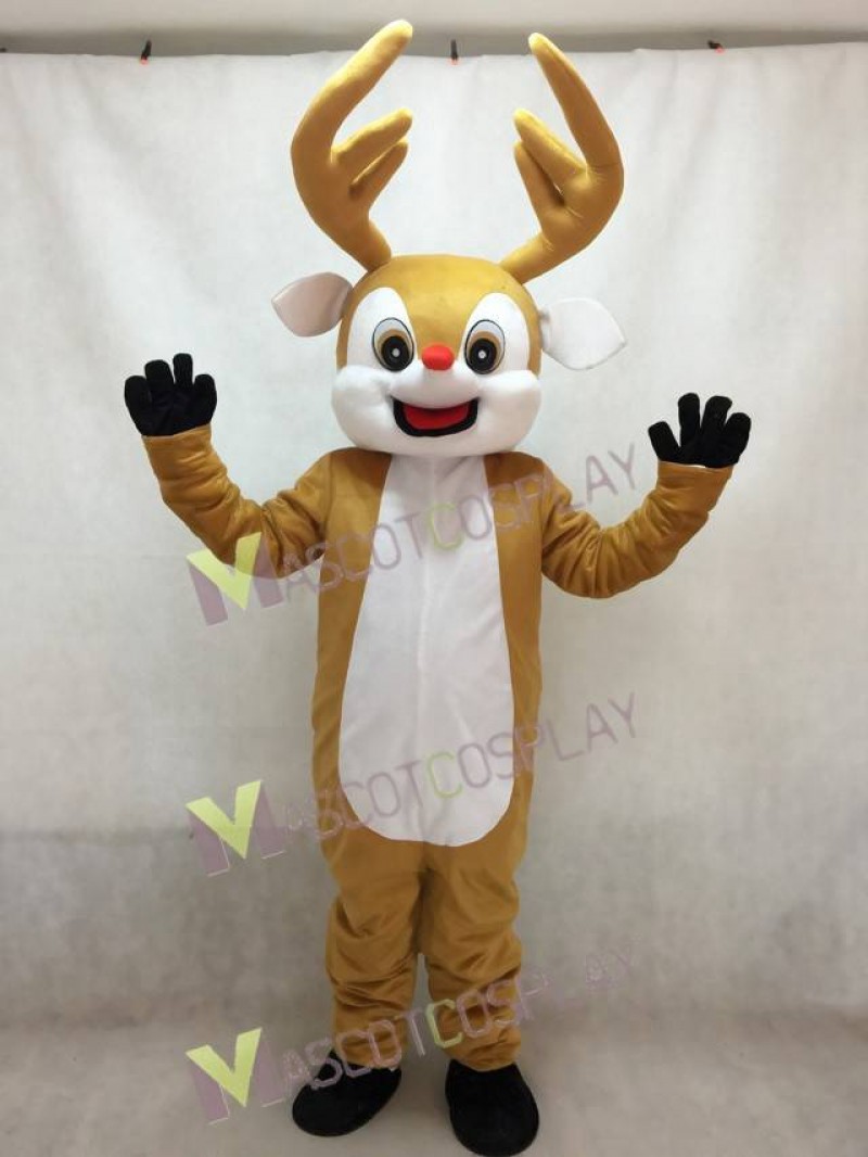 High Quality Red Nose Yellow Reindeer Adult Mascot Costume