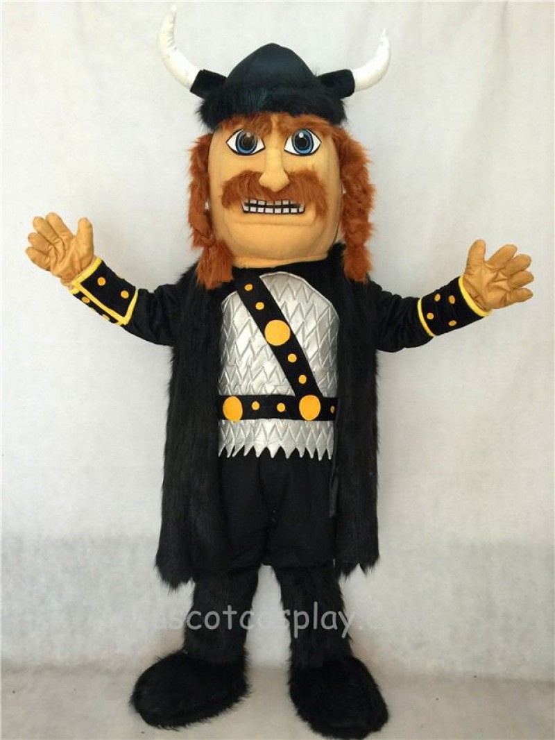 High Quality Adult Viking Mascot Costume with Helmet and Black Cloak