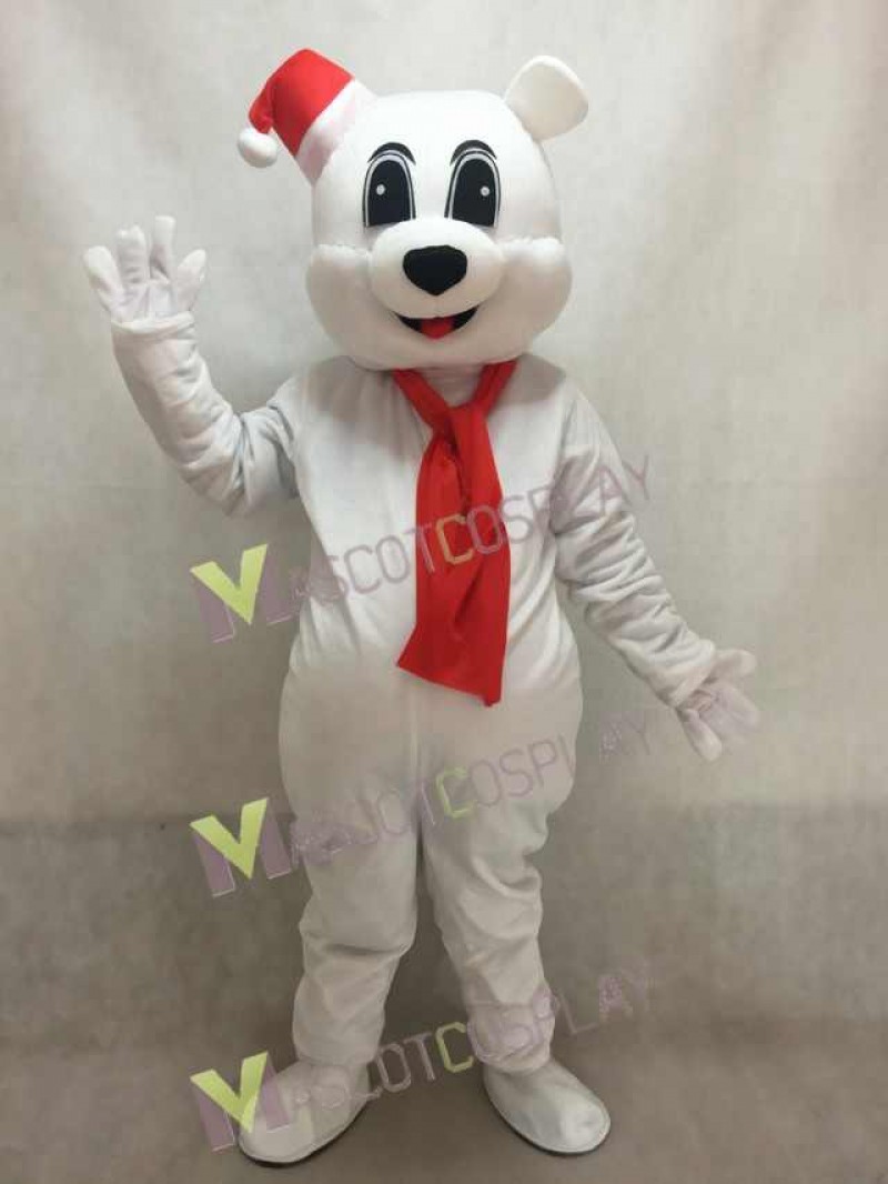 White Bear with Red Santa Hat Mascot Costume