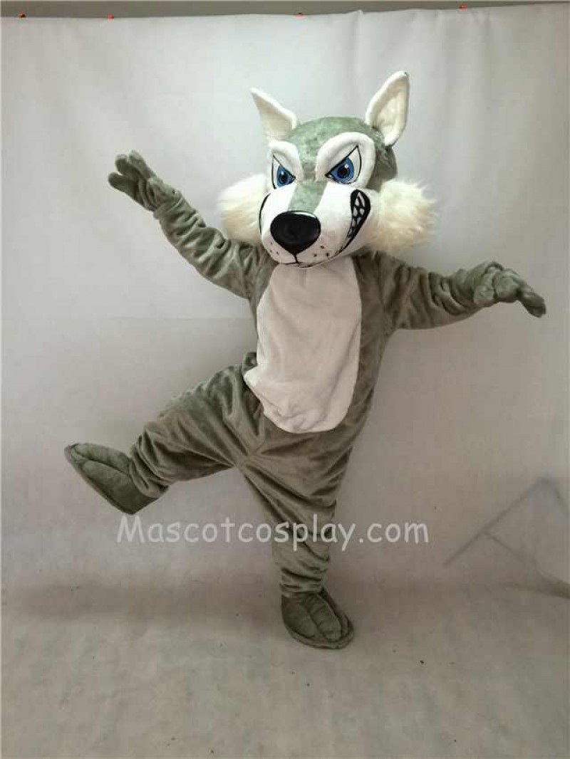 Fierce Adult Gray Wolf Mascot Costume