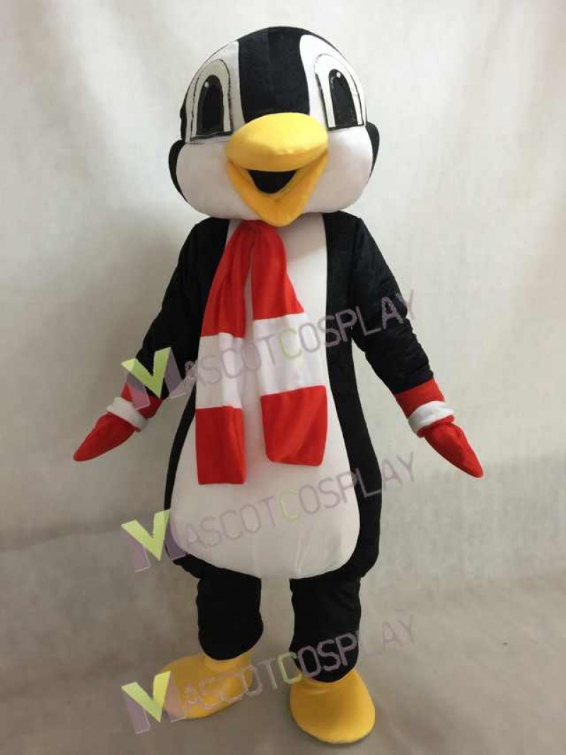 New Custom Color Red and White Scarf Penguin Mascot Costume