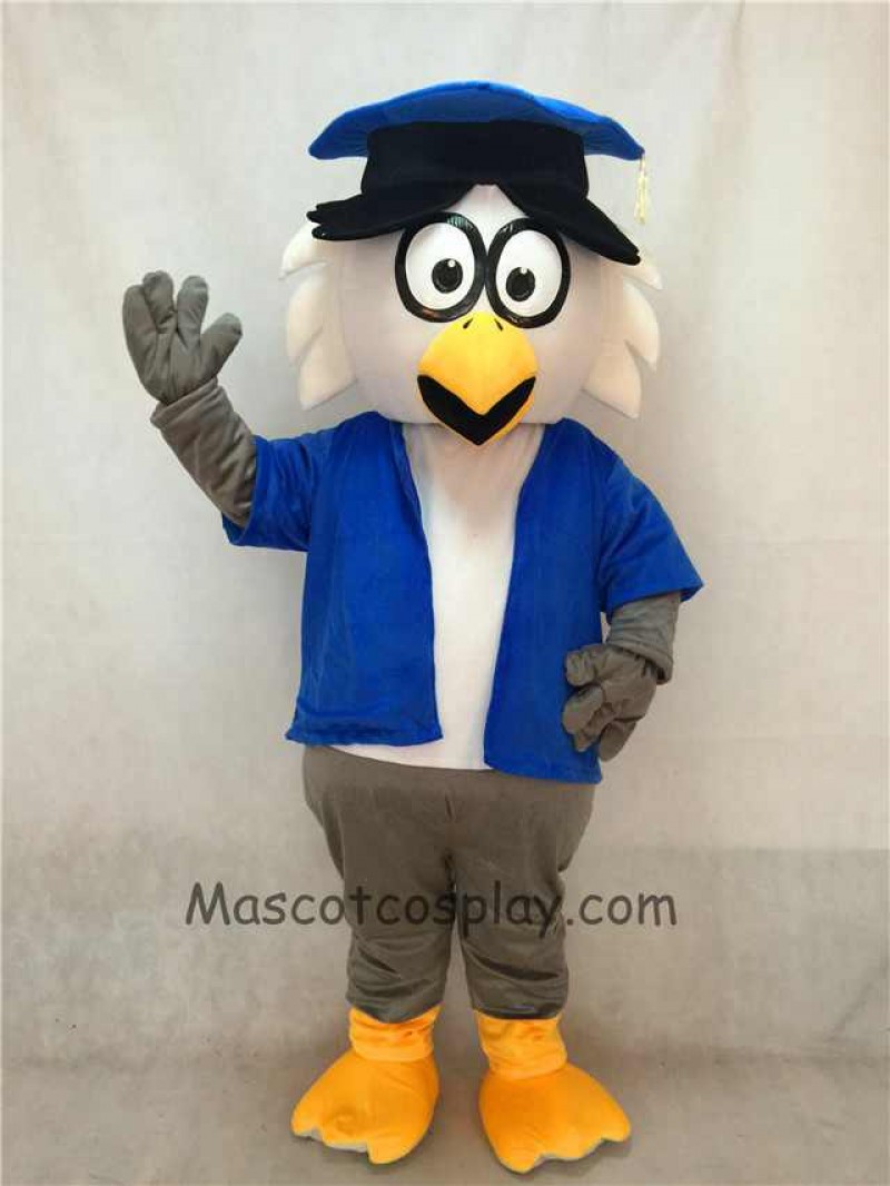 High Quality Adult Dr. Owl Mascot Adult Costume with Blue Coat and Hat