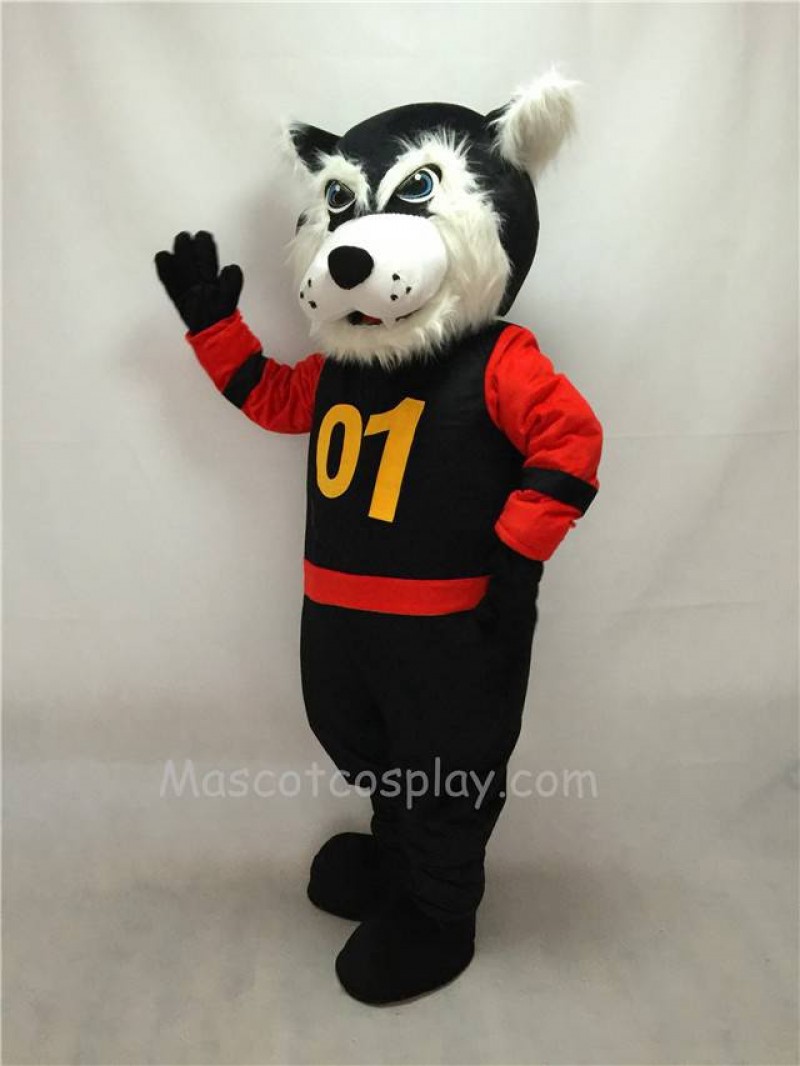 Fierce Black Bearcat Mascot Costume in Red Sleeves Coat