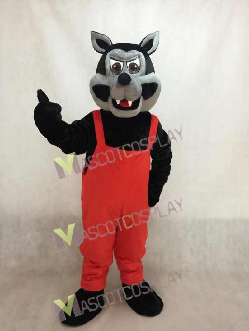 New Big Bad Wolf Mascot Costume with Red Overalls