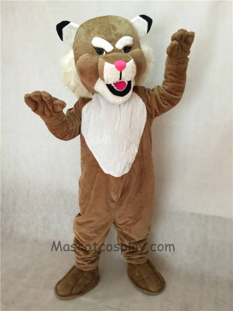 High Quality Adult Realistic Brown Muscle Wildcat Mascot Costume