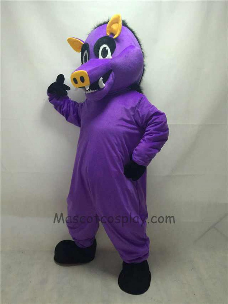 Cute Purple Razorback Feral Pig Hog Wild Boar Mascot Costume