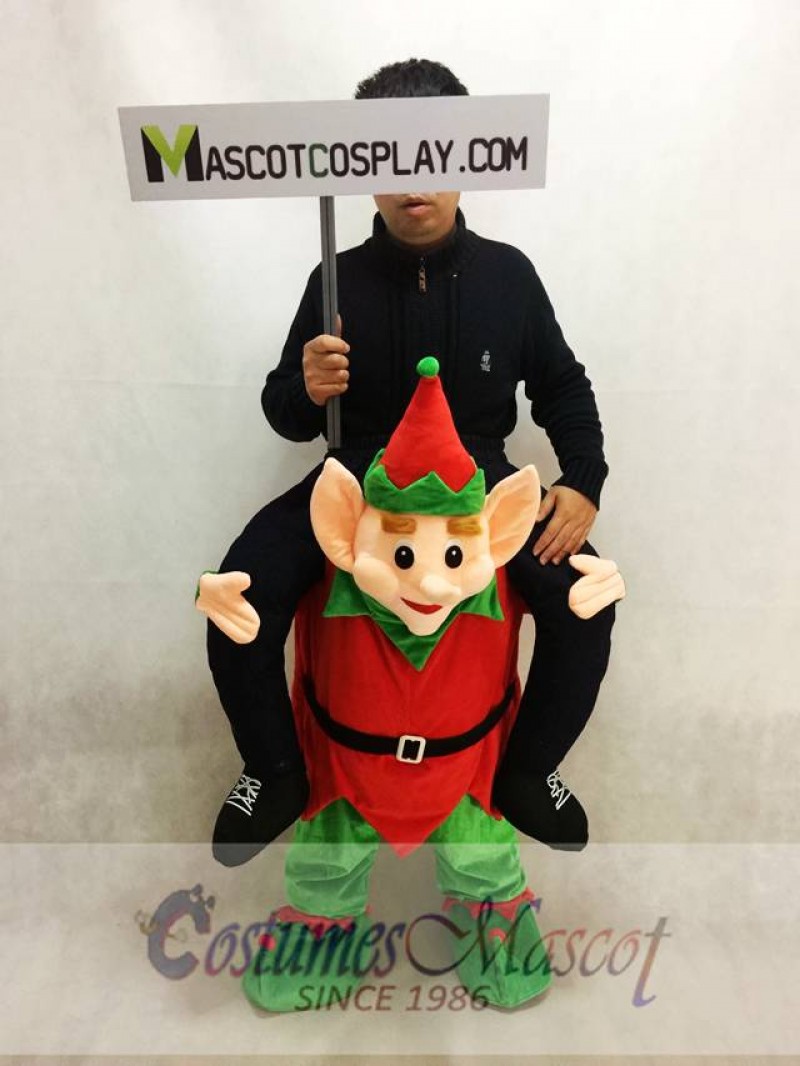 Carry Me Piggy Back Ride On Red and Green Novelty Elf Mascot Costume