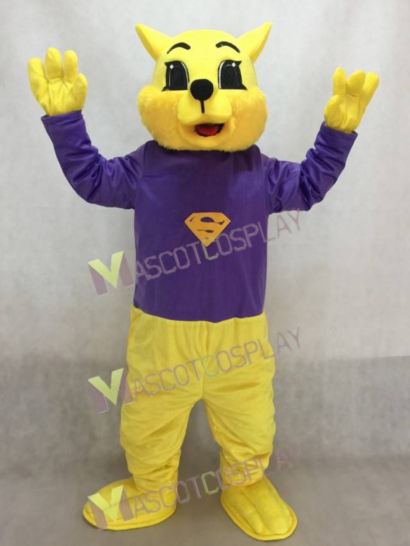 Cute Purple Shirt Winner Wildcat Cat Mascot Costume