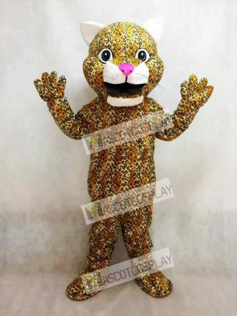 Leaping Leopard Mascot Costume with a Pink Nose