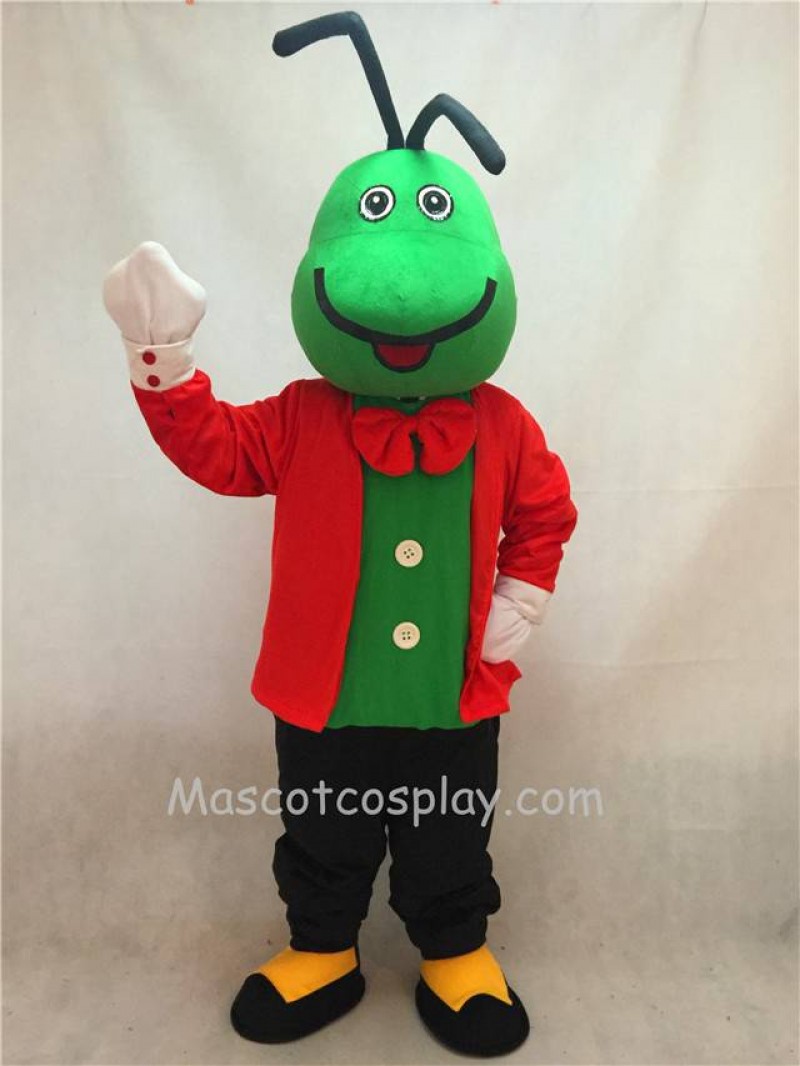 High Quality Realistic New Green Christopher Cricket Mascot Costume with Red Clothes