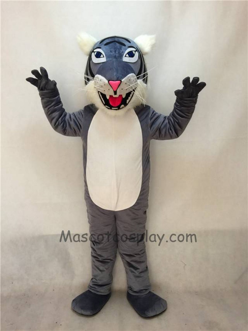 Fierce New Grey Wildcat Mascot Costume
