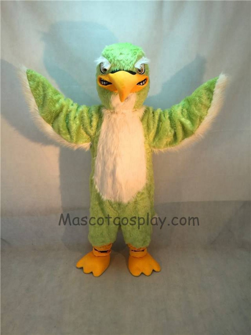 Fierce Green and White Falcon Mascot Costume