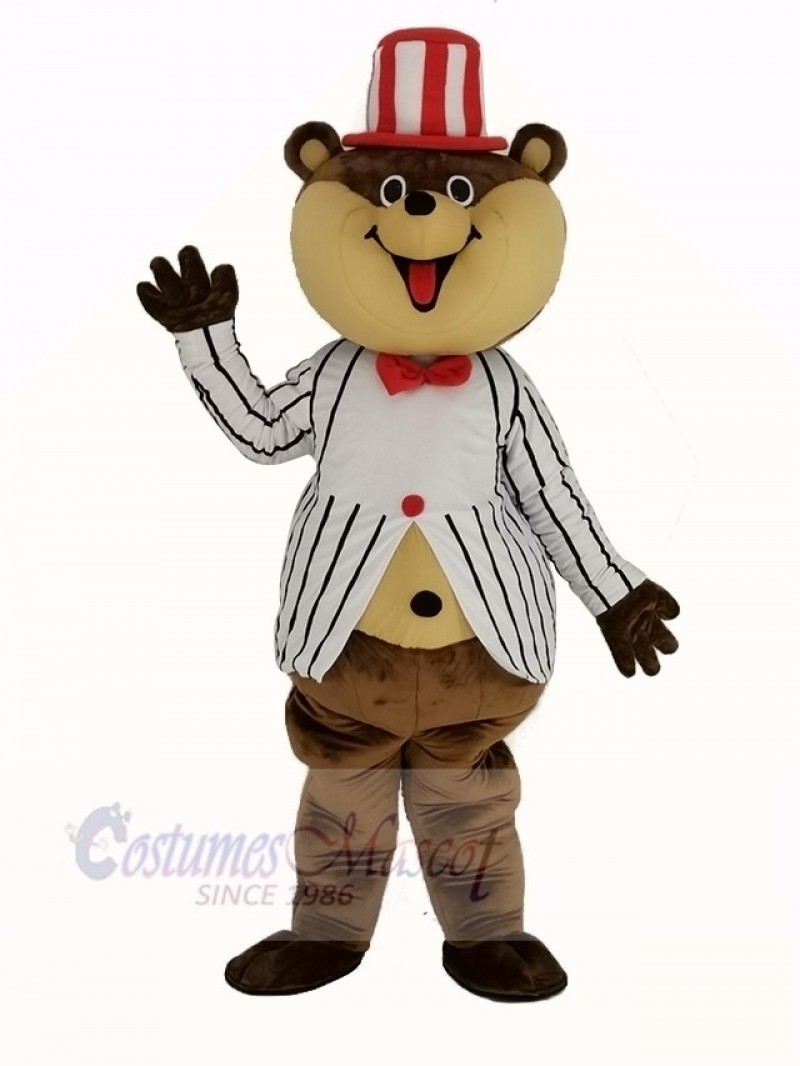 Huge Brown Teddy Bear with White Striped Coat Mascot Costume