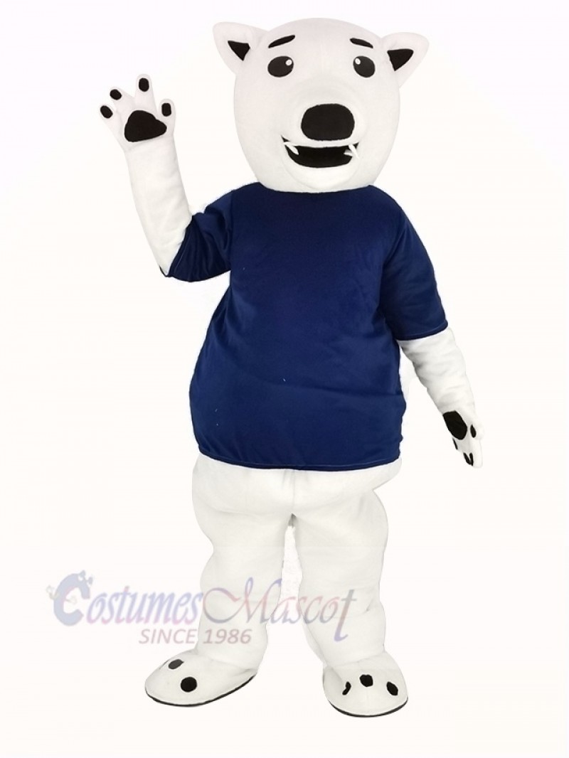 White Bear with Blue T-shirt Mascot Costume