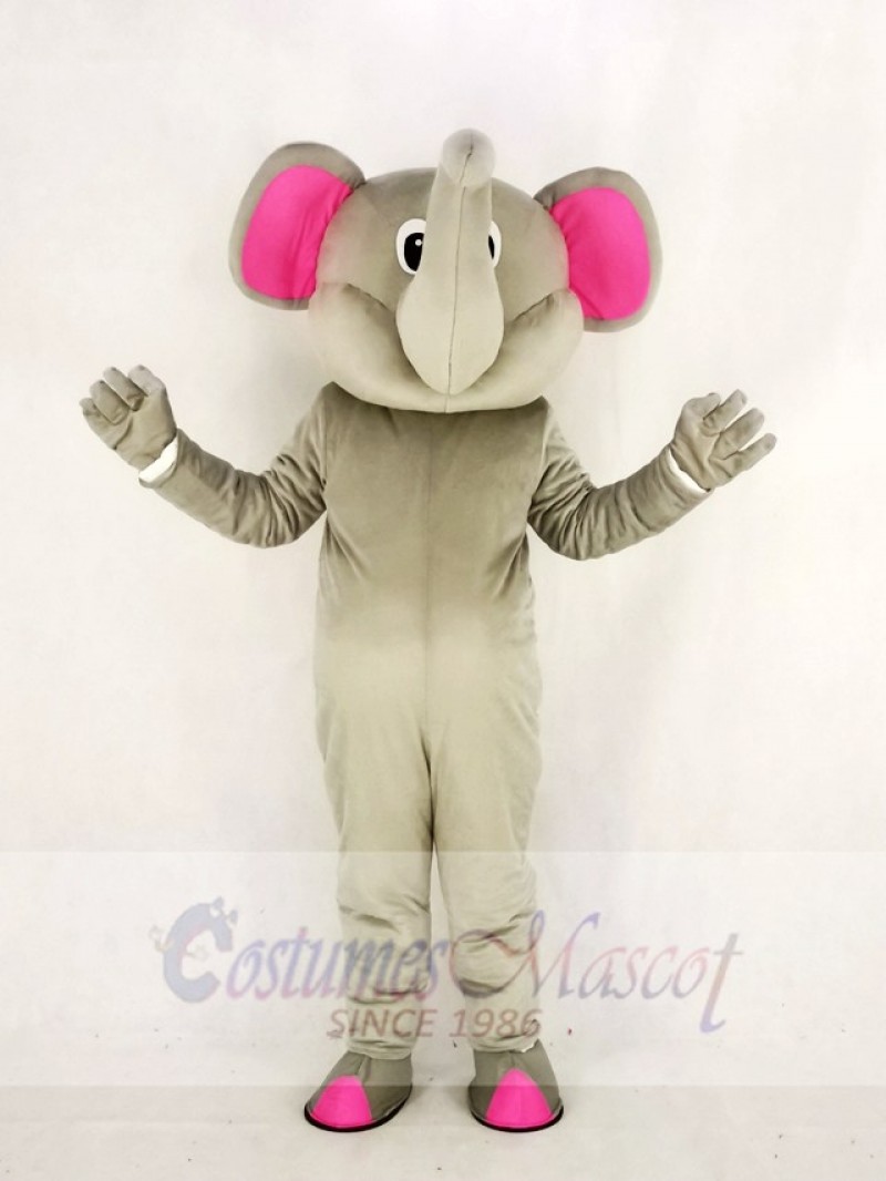 Realistic Gray Elephant with Pink Ears Mascot Costume Cartoon