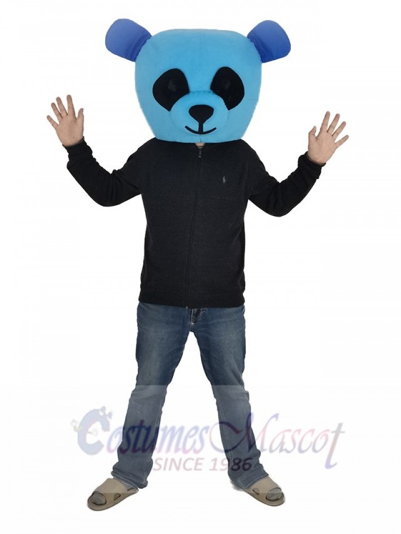 Blue Panda with Black Eyes Mascot Costume Head Only