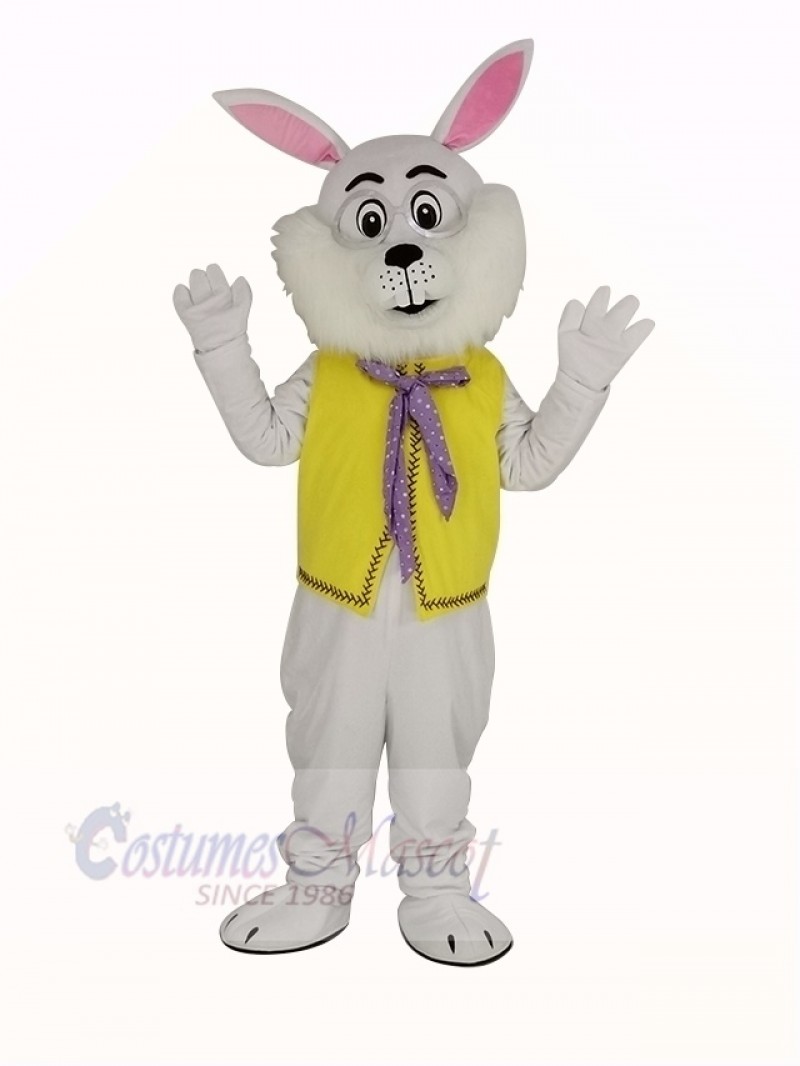 White Easter Bunny Rabbit in Yellow Vest Mascot Costume
