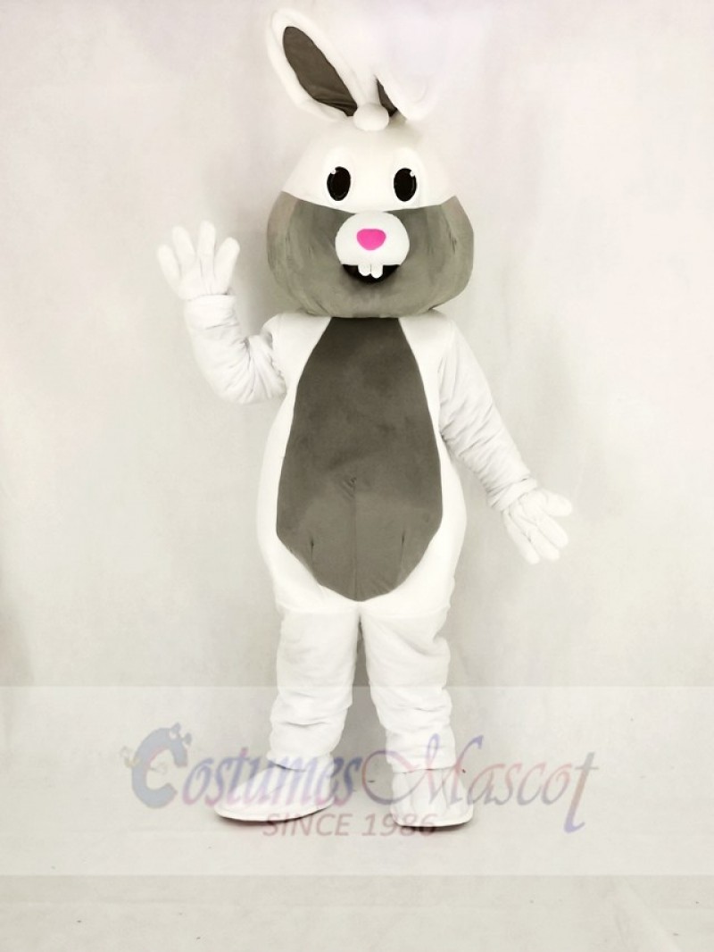 White and Grey Easter Bunny Rabbit Mascot Costume Cartoon	