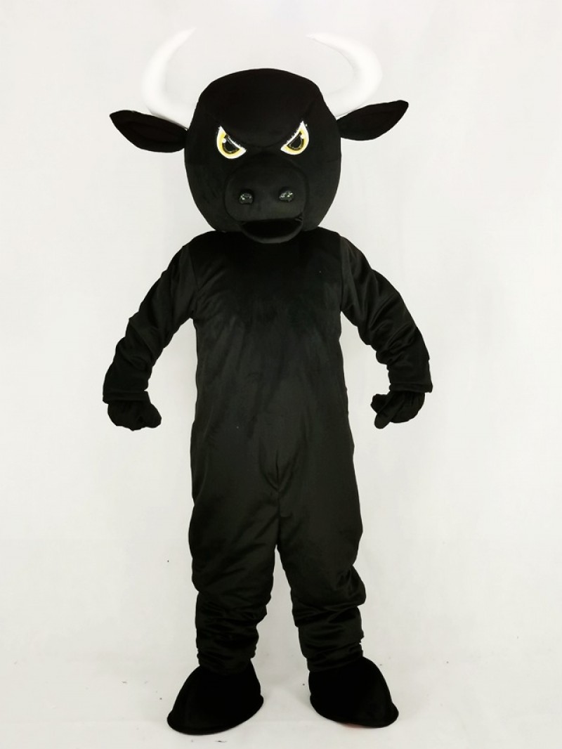 Fierce Black Bull Mascot Costume Cartoon