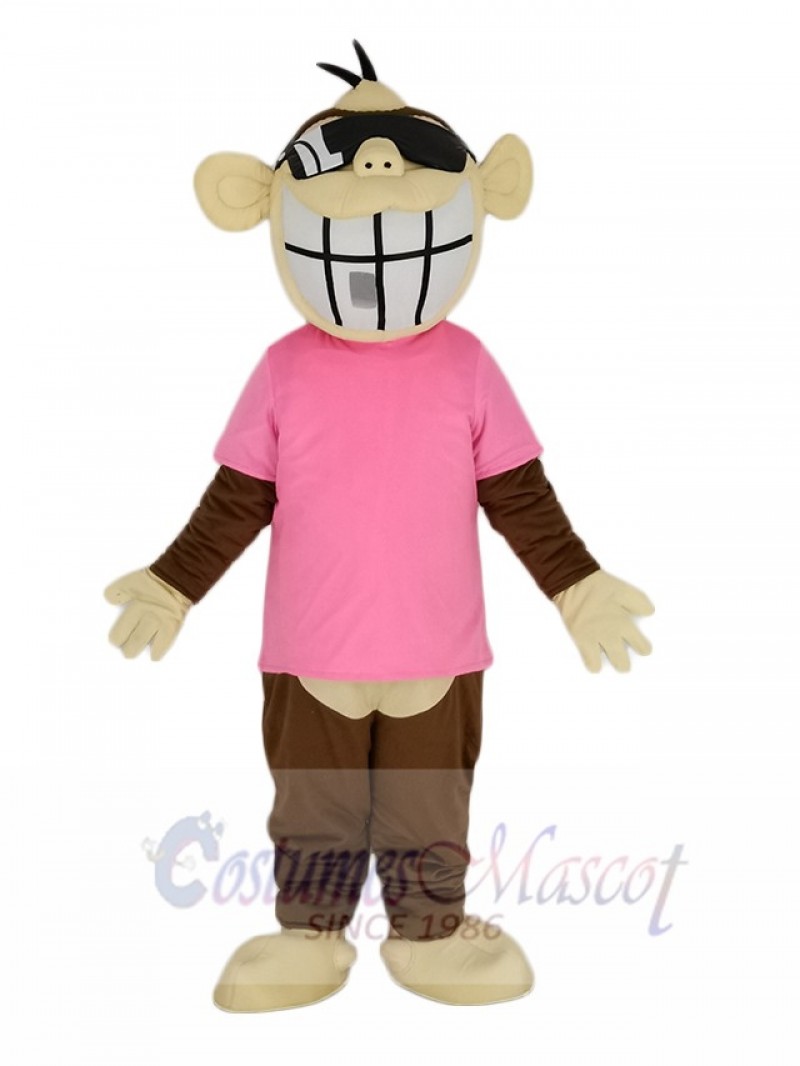 Brown Funny Monkey in Pink T-shirt Mascot Costume Animal