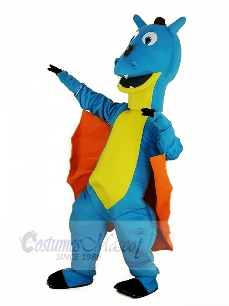 Blue Dragon with Orange Wings Mascot Costume Animal