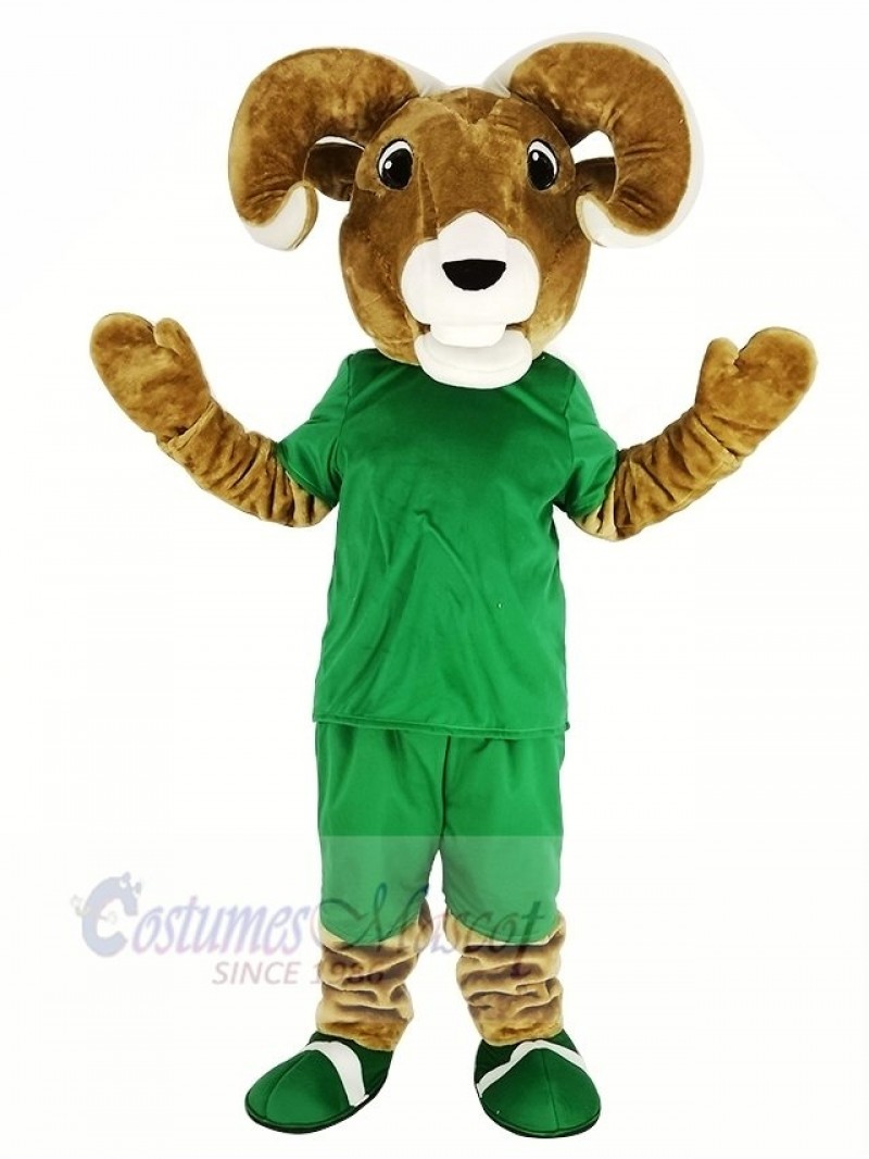 Sport Brown Ram with Green T-shirt Mascot Costume