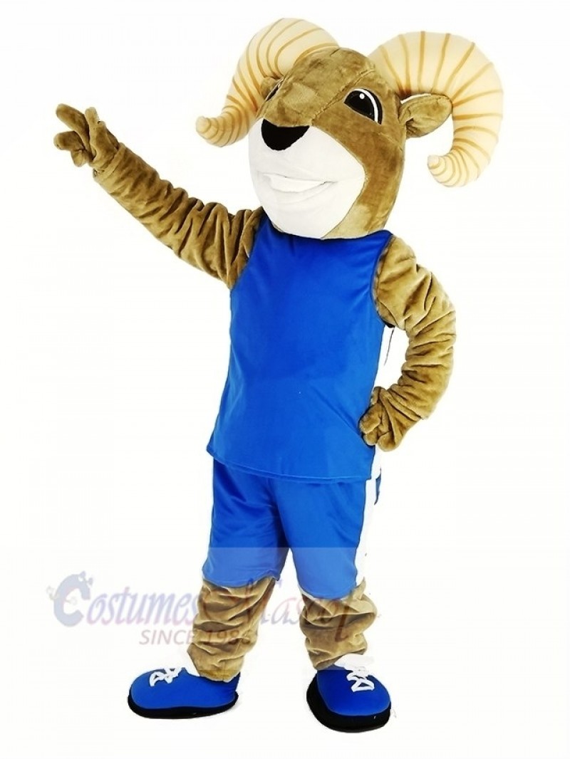 Power Sport Ram with Blue Sportswear Mascot Costume