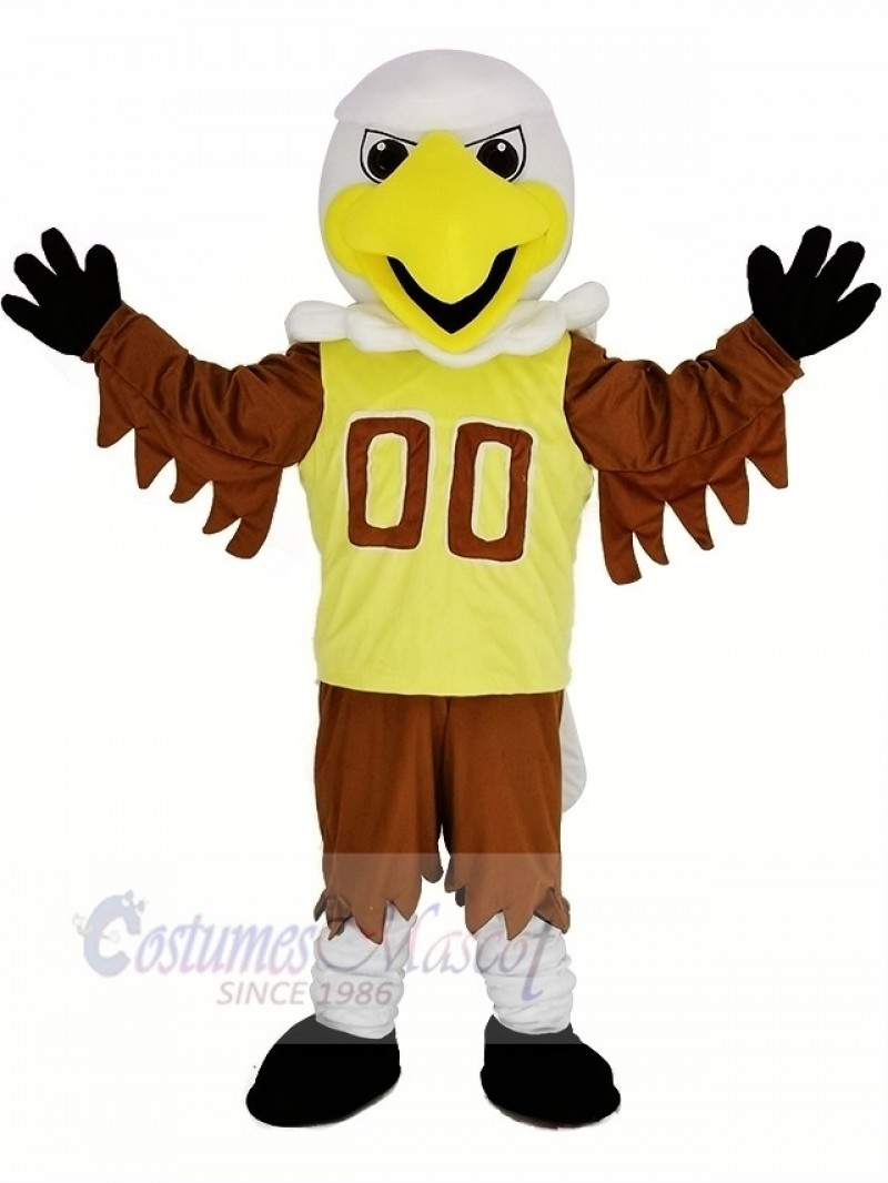 College Eagle with Yellow Vest Mascot Costume Cartoon	