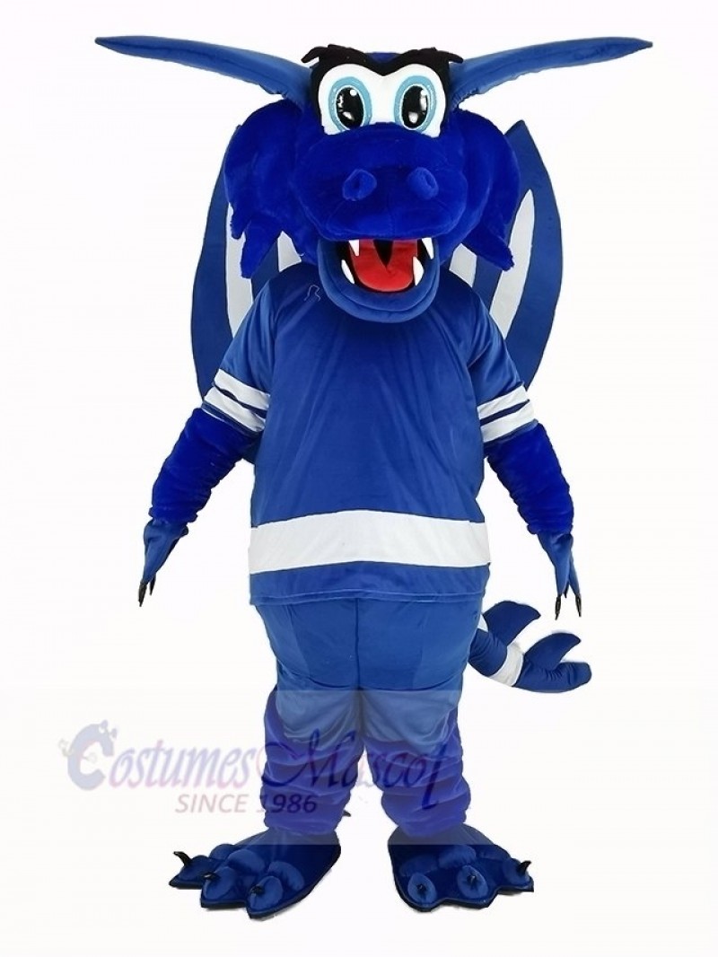 Happy Blue Dragon with Wings Mascot Costume Animal