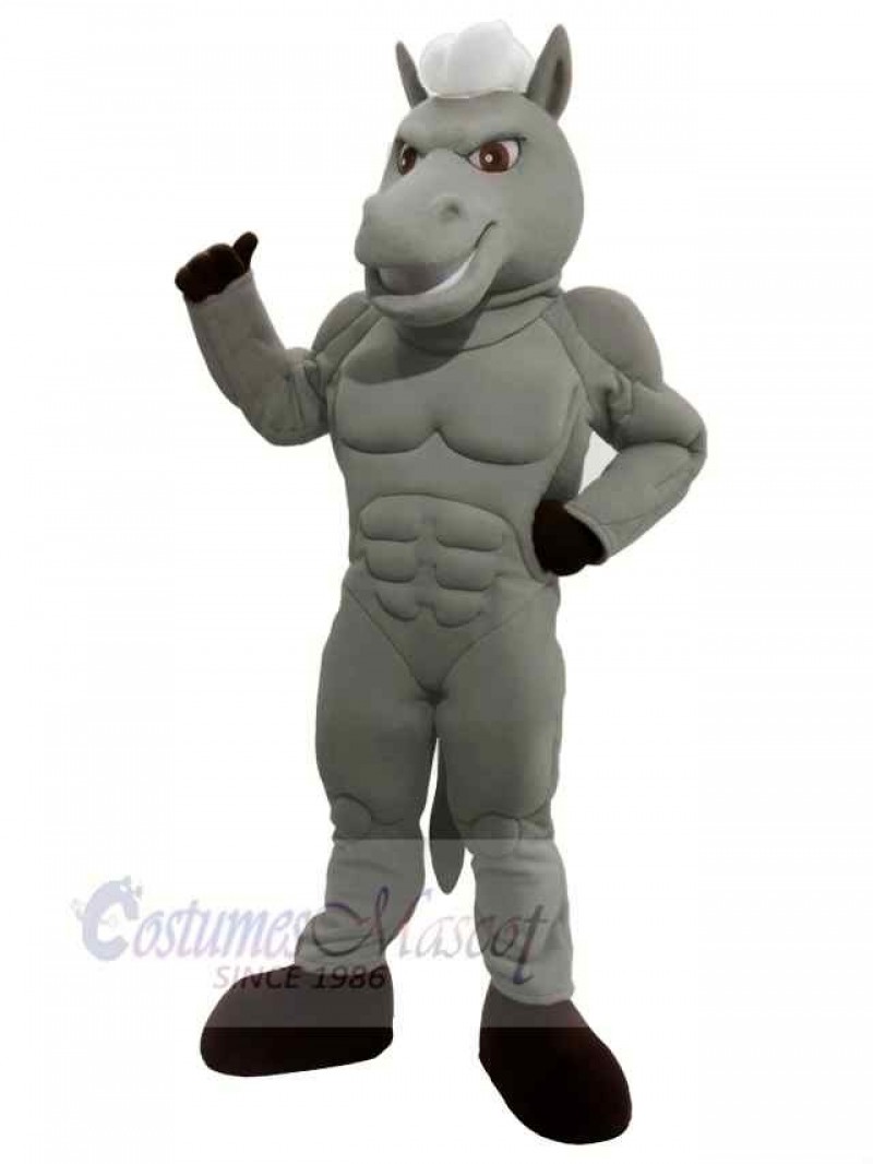 Power Horse Gray Body with White Hair Mascot Costume Cartoon